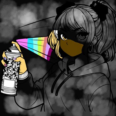 a realistic girl spray painting