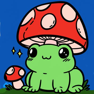 a cute frog with a mushroom hat