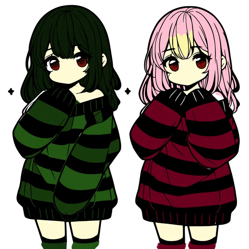 anime girl in a striped oversized sweater