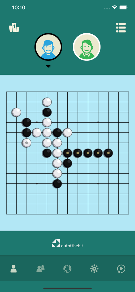 Five In a Row - Gomoku - A winning row of five pieces on the Gomoku board game grid
