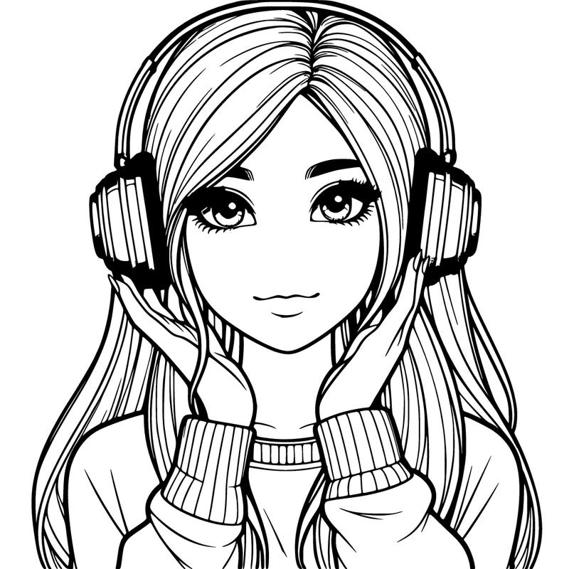 realistic girl wearing headphones
