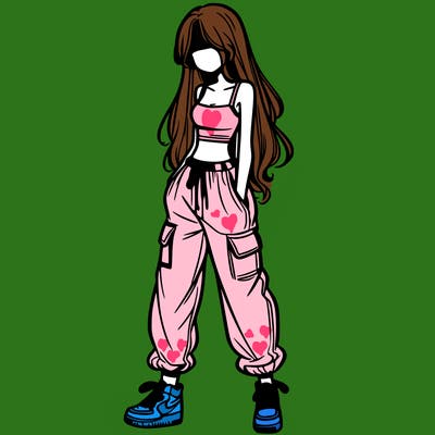 girl in baggy pants crop top and long hair