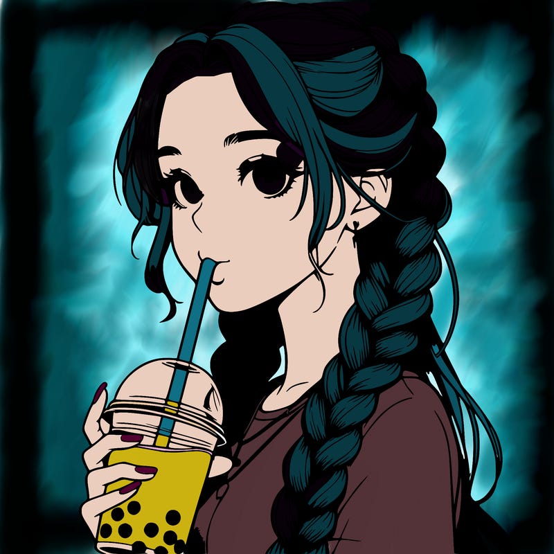 realistic girl with braided hair drinking boba