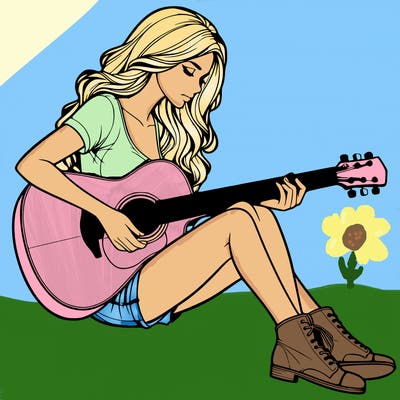 realistic woman play guitar