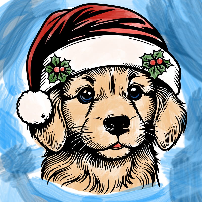 realistic dog wearing a santa hat