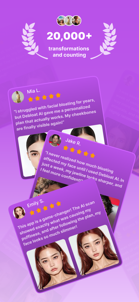 Debloat AI - Facial Asymmetry - Avaliações de usuários e fotos de transformação facial para redução de inchaço e definição da mandíbula