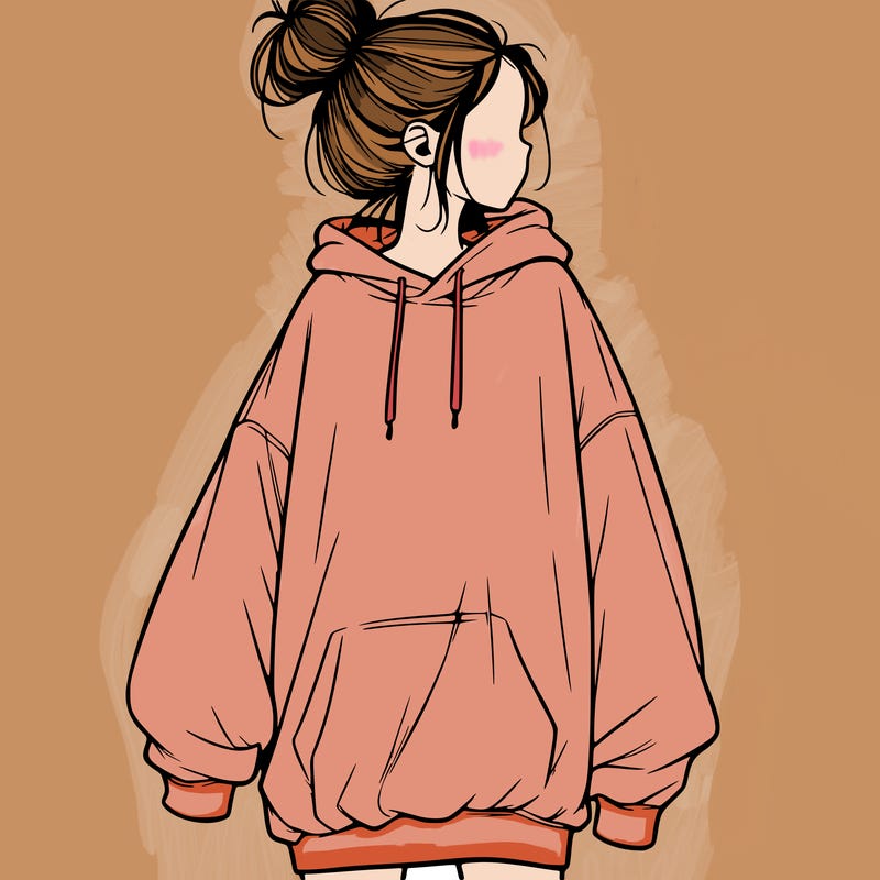 realistic girl with a oversized sweatshirt on and a bun