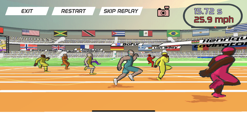 スタジアムのトラックで複数のランナーが競い合っているSpeed Starsのゲームプレイ画面