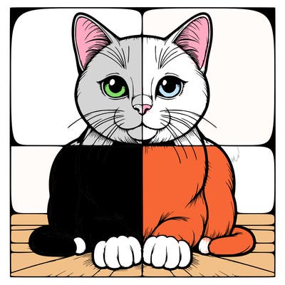 realistic cat split into 4 quadrants