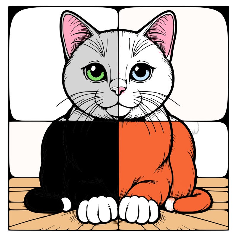 realistic cat split into 4 quadrants