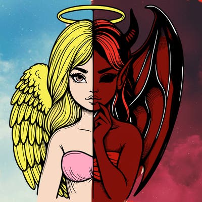 realistic angel half demon