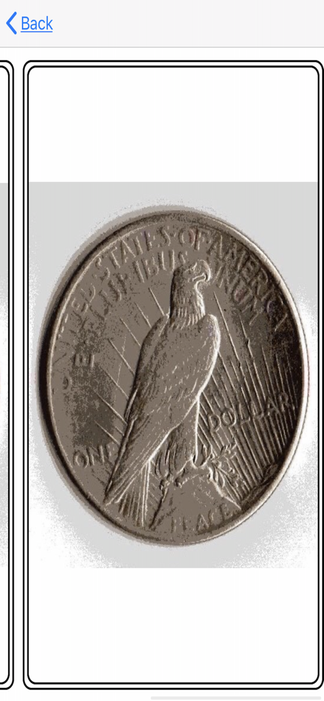 My Valuable Coin Collection - Detailed zoom of a silver dollar coin within the coin collection app