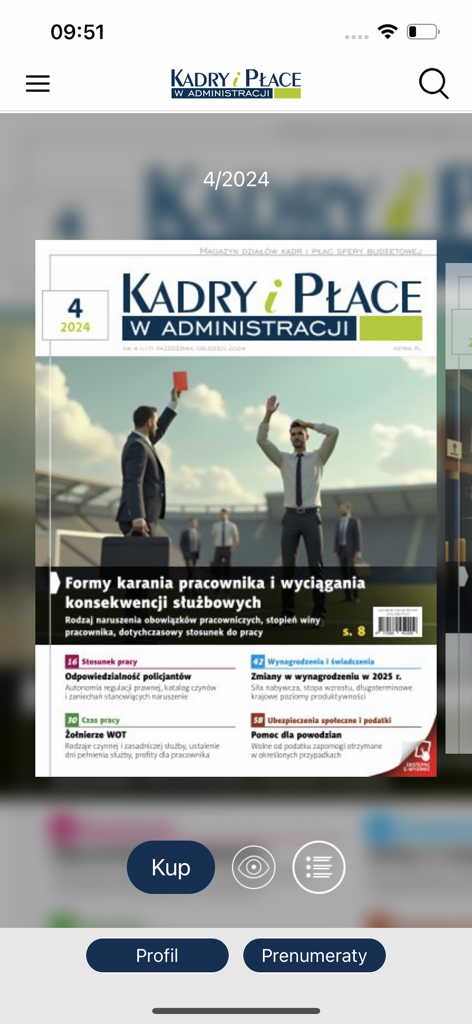 Digital edition of Kadry i Place w Administracji magazine issue 4/2024 on a mobile screen