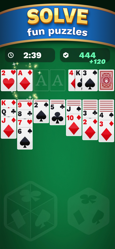 One Solitaire Cube - A screenshot of One Solitaire Cube showing a Klondike solitaire game in progress with a solve fun puzzles banner.