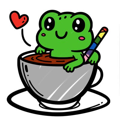 cute frog in a tea cup
