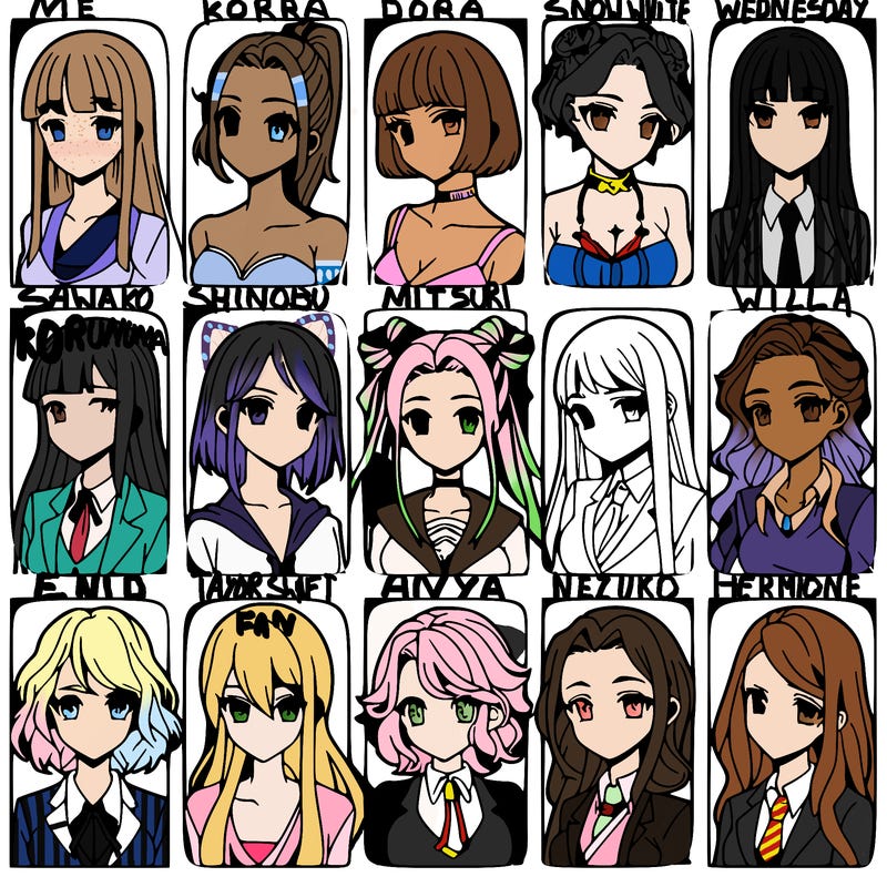 girls that look diffrent anime