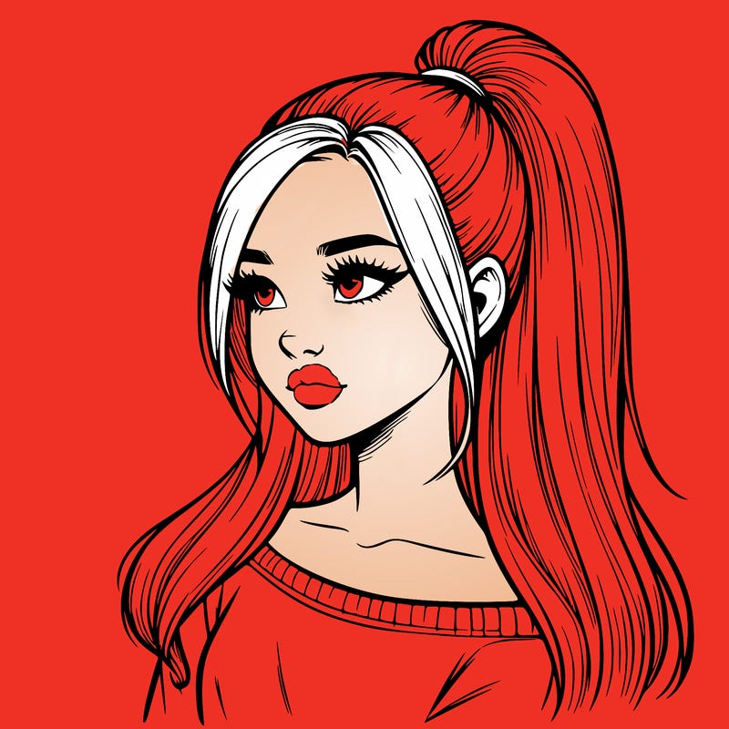realistic girl with a high ponytail