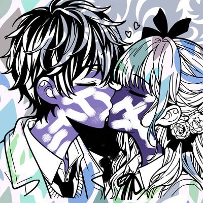 anime boy and girl kissing