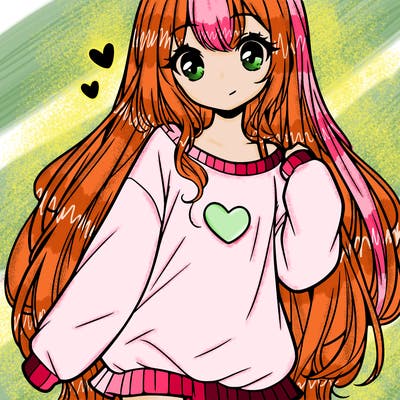 sweet cute anime girl with long hair in cute sweatshirt
