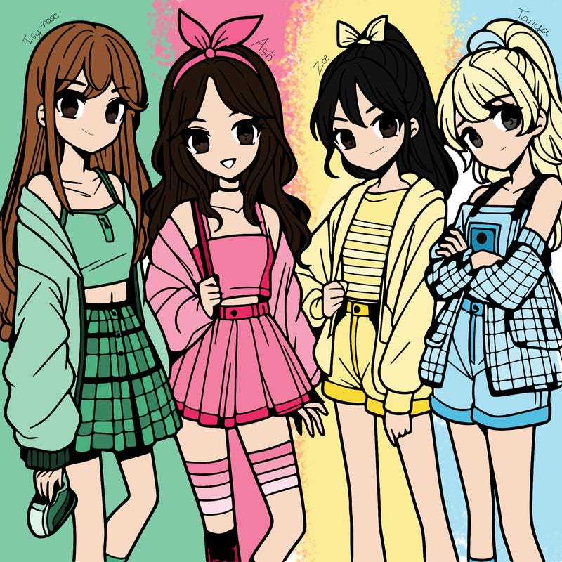 teen manga girls group of 4