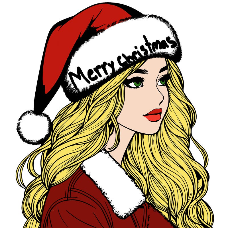 realistic girl in santa hat