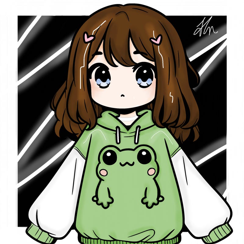 girl wearing frogging sweatshirt
