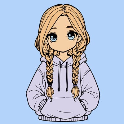 a realistic girl with a oversized hoodie and she has braids