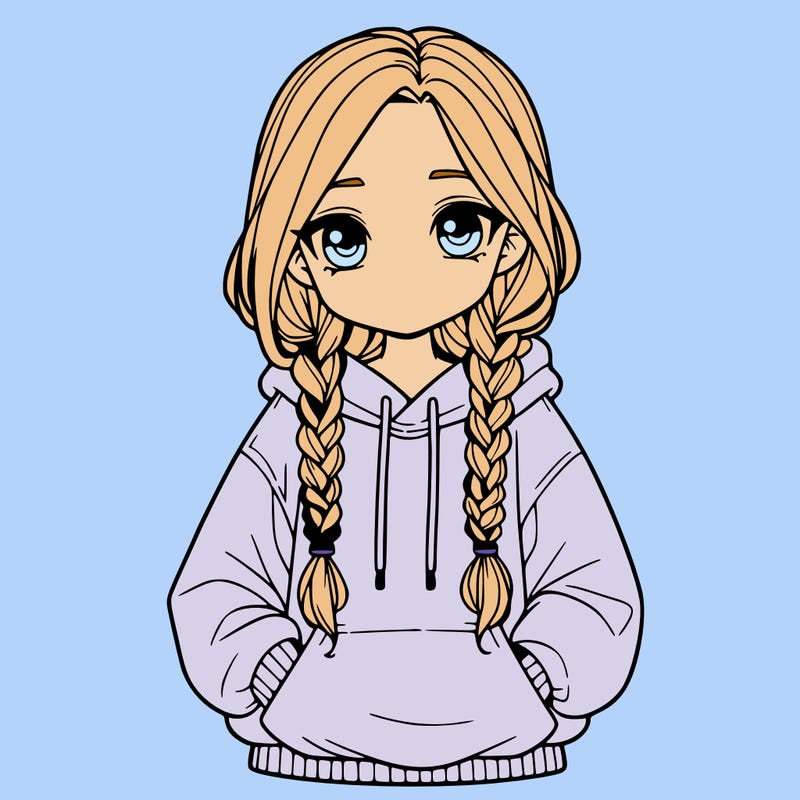 a realistic girl with a oversized hoodie and she has braids