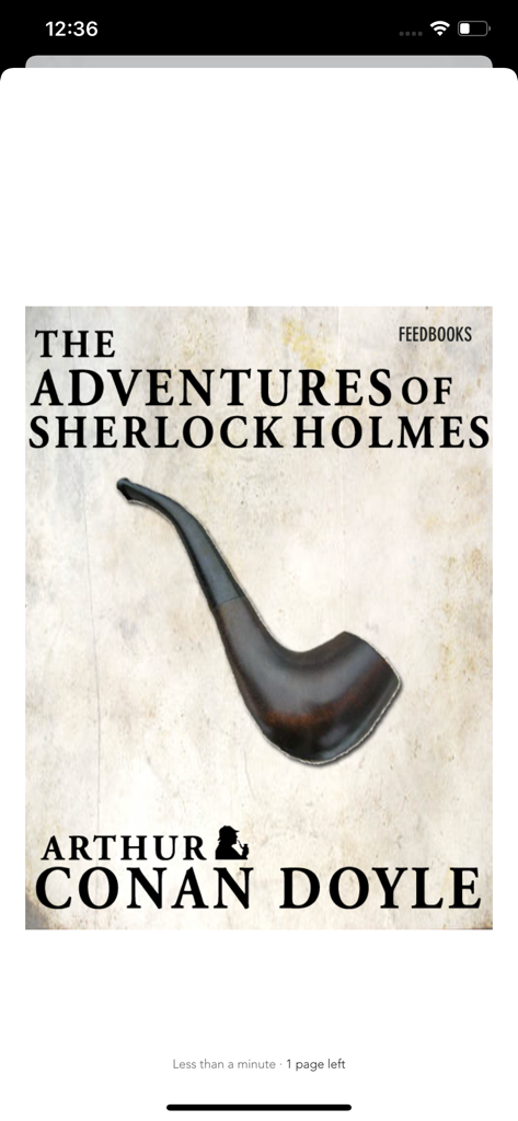 Copertina digitale de Le avventure di Sherlock Holmes di Arthur Conan Doyle all'interno dell'app mobile