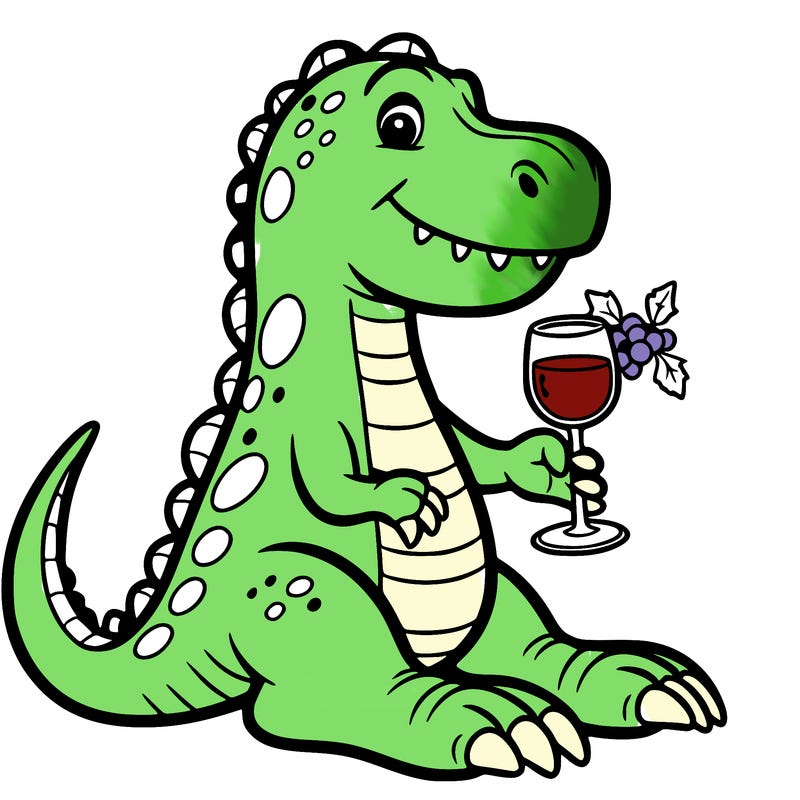 dinosaur with wine