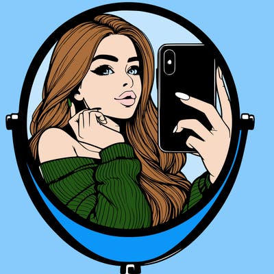 realistic girl taking mirror selfie beautiful