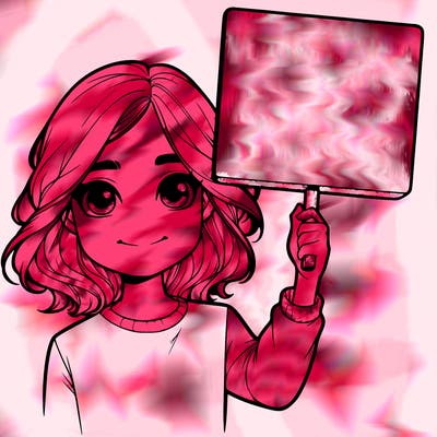 realistic girl holding up a sign