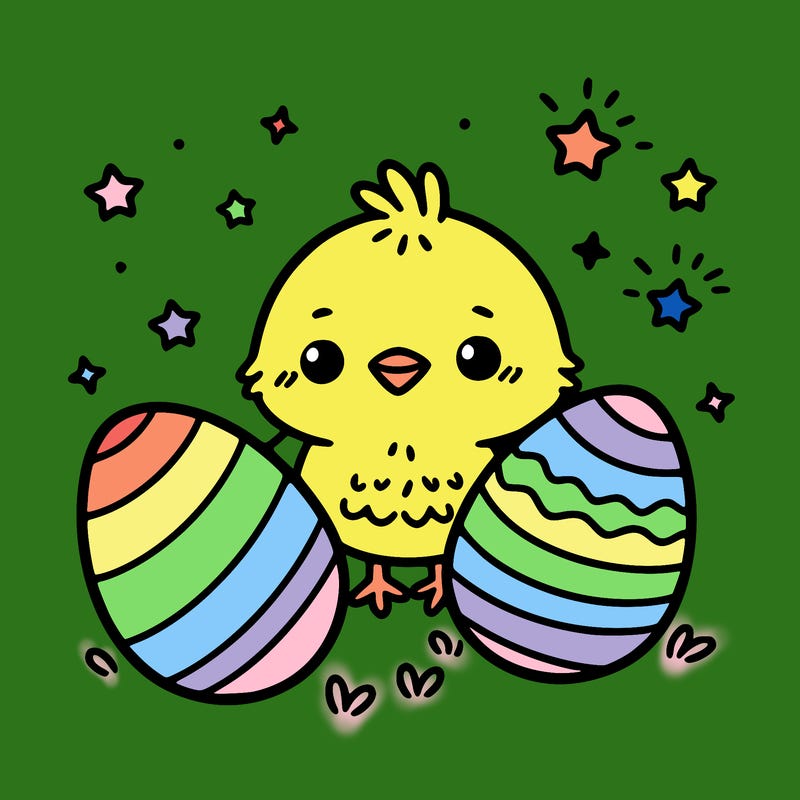 cute easter chick with eggs