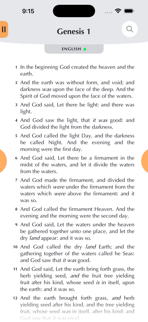 MyOwnBible - Reading Genesis Chapter 1 in English on the MyOwnBible mobile app