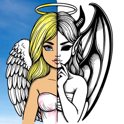 realistic angel half demon