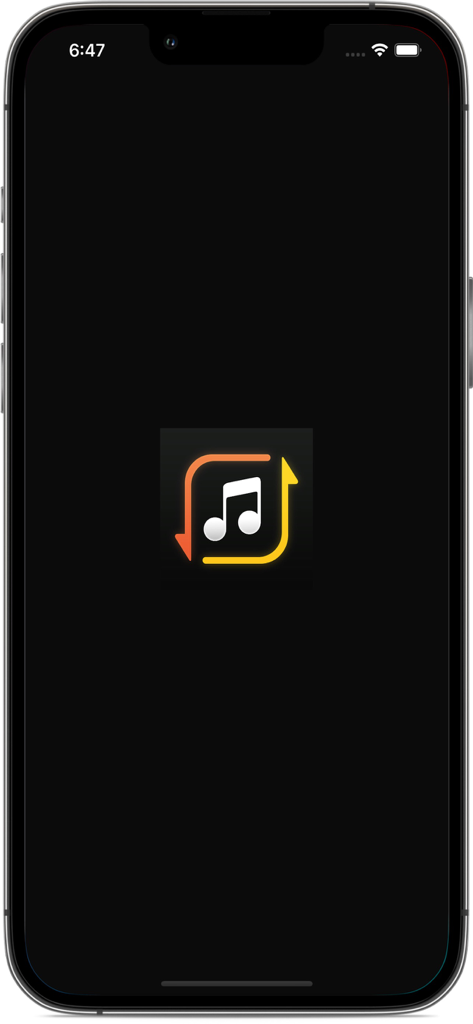 SoftPads app logo with musical notes and looping arrows on a black splash screen