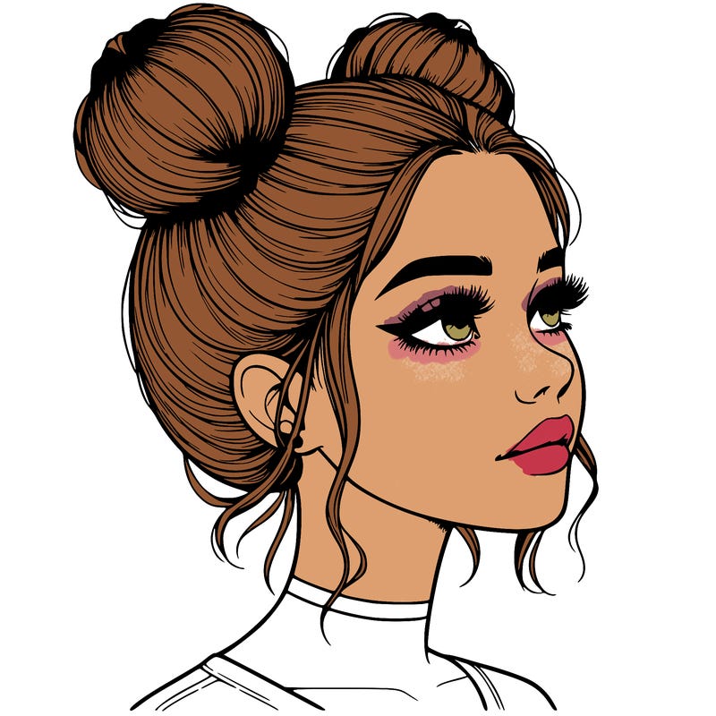 realistic girl with buns on the top of her head