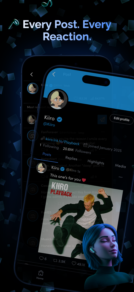 Feed simulato dei social media in Music Wars Rockstar che mostra il profilo dell'artista e l'interazione dei fan