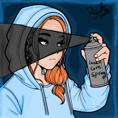 a realistic girl, spray painting