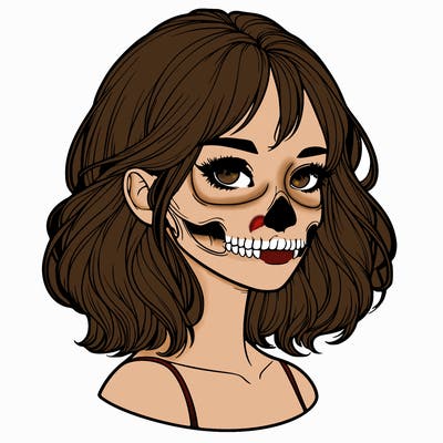 realistic girl with skull