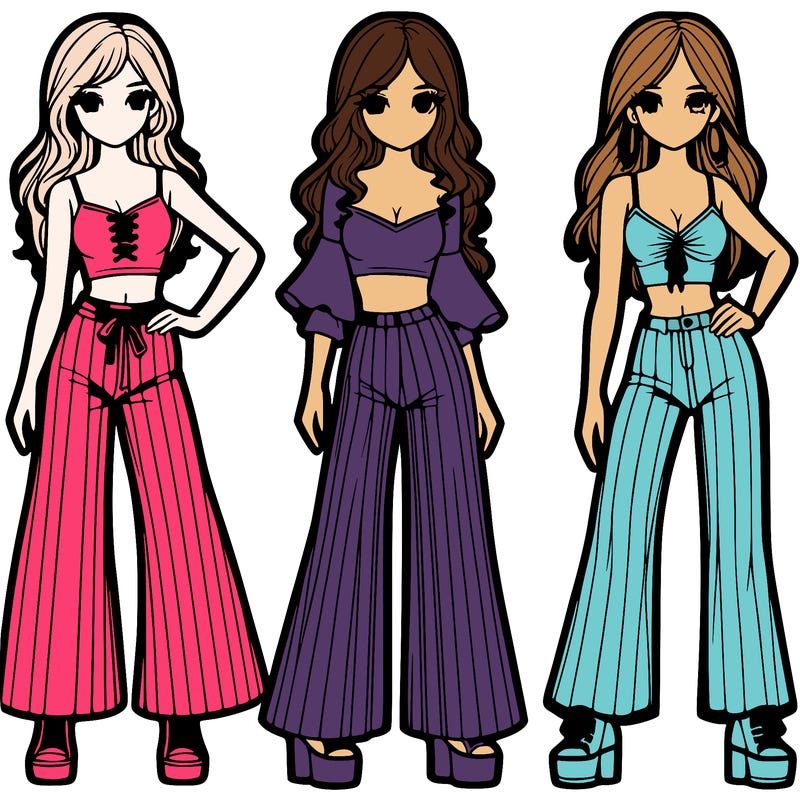 girls with flare pants and crop tops realistic