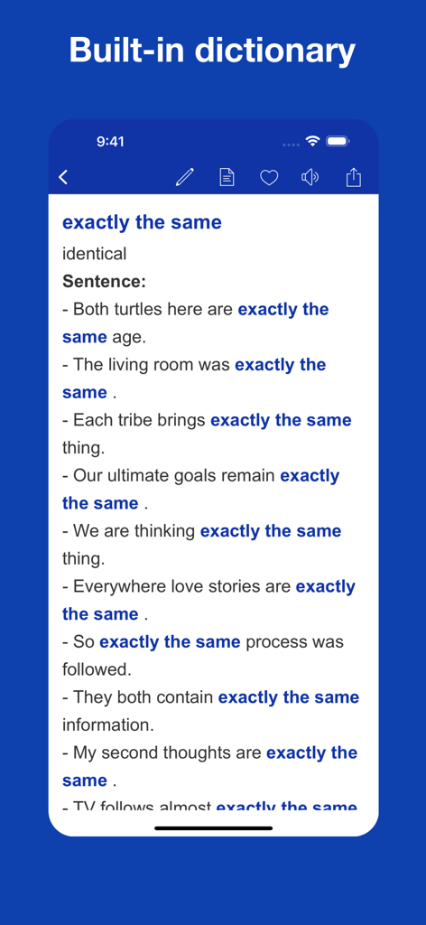 よく使われるフレーズとコロケーションアプリの内蔵辞書インターフェース
