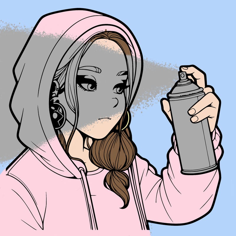 a realistic girl, spray painting
