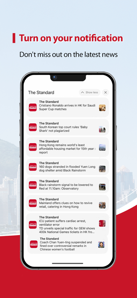 The Standard - A smartphone screen showing multiple push notifications for breaking news from The Standard app