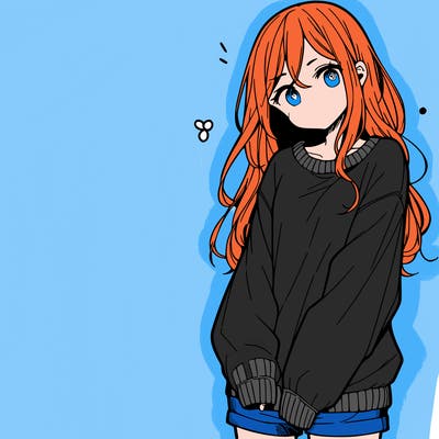 manga teen girl  in a sweater and baggy pants