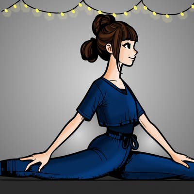 a realistic girl in yoga outfit doing splits