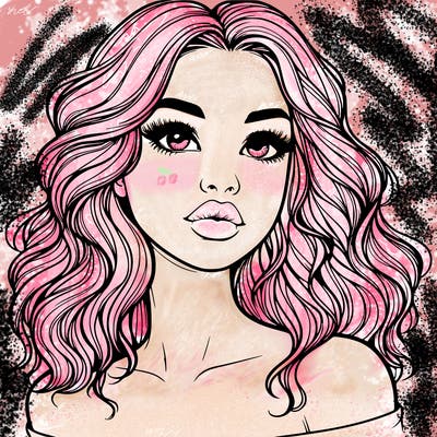 realistic girl with wavy hair and lips