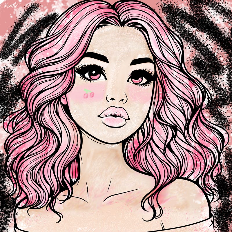 realistic girl with wavy hair and lips