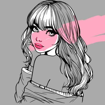 realistic girl with bangs looking over her shoulder