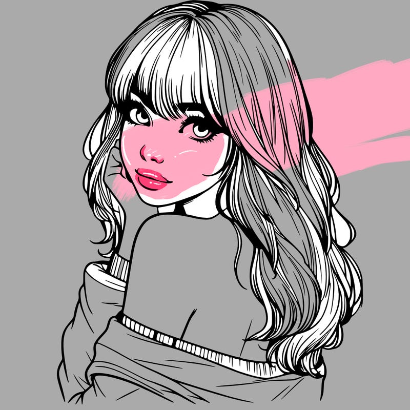 realistic girl with bangs looking over her shoulder